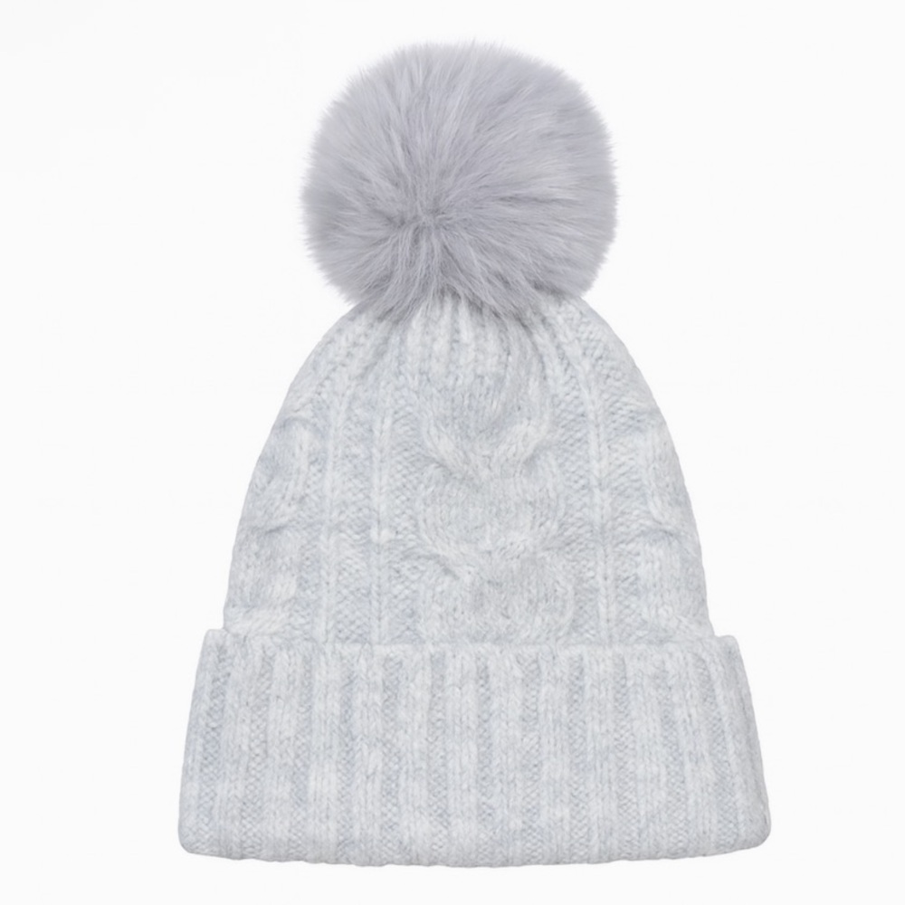 Sonoma Goods For Life Gray Cable Knit Pom Beanie Hat NWT Winter Cozy